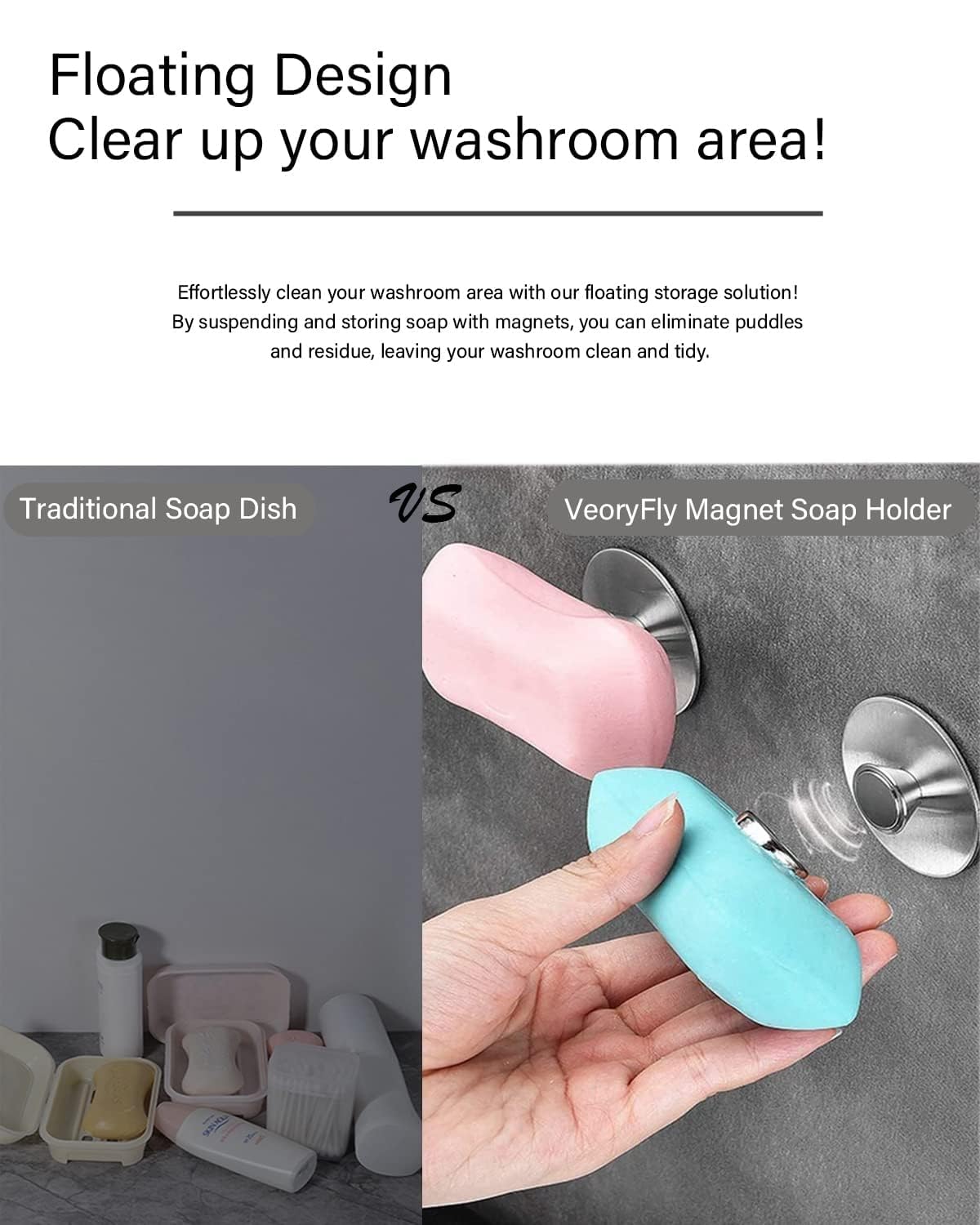 VeoryFly 2Pcs Magnetic Soap Savers for Bar Soap, Stainless Steel Soap Holder for Shower Wall and Kitchen/Bathroom, Easy Clean, Self-Draining (Silver)