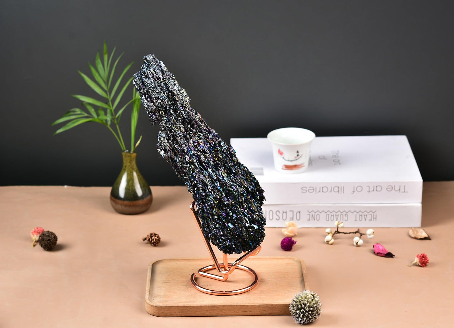 AMOYSTONE Natural Raw Carborundum (Rainbow) Heavy 2-2.8 lb Mineral Collection for Home Office Shelf Decor & Gift for Crystal Enthusiasts with Holder