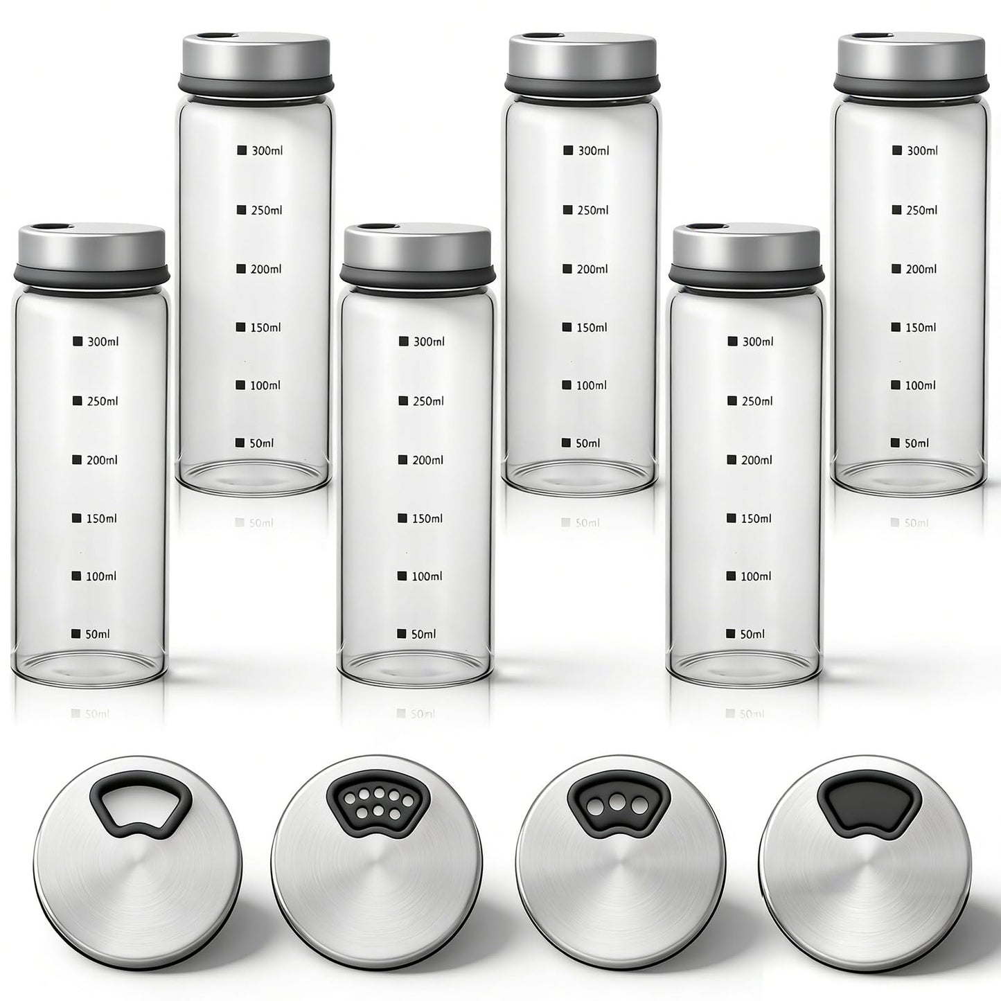 Ckhoid 6 Pcs Large Salt Pepper Shakers with Adjustable Outlet Holes, 10 oz Clear Glass Salt & Pepper Shakers Bottles Dispensers with Stainless Steel Removable Lids for Kitchen Restaurant BBQ Camping