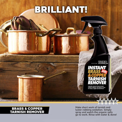Flitz Instant Brass Cleaner & Copper Cleaner Spray – 16 oz, Heavy-Duty Tarnish Remover for Rust, Oxidation, Water Stains & Corrosion – Fast-Acting, No Scrubbing Formula