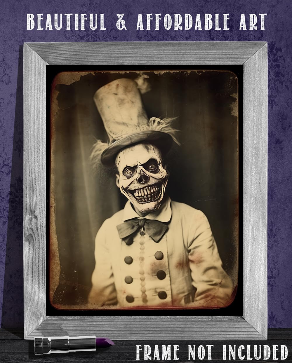 Vintage Zombie Clown in a Top Hat with Creepy Wide Grin Picture Portrait Poster Unframed 11x14 Print - Is It Real Gothic, Weird, Bizarre, Strange, Oddities, Unusual, Freaky, Creepy, Spooky, Scary,