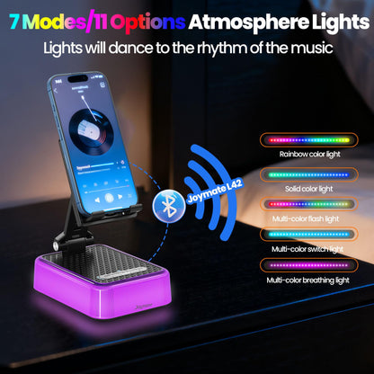 Gifts for Men and Women, Charger Phone Stand with RGB Lights and Bluetooth Speaker, Birthday Gifts for Husband,Wife and Teens Adjustable Angle Cell Phone Holder Valentine (Black)