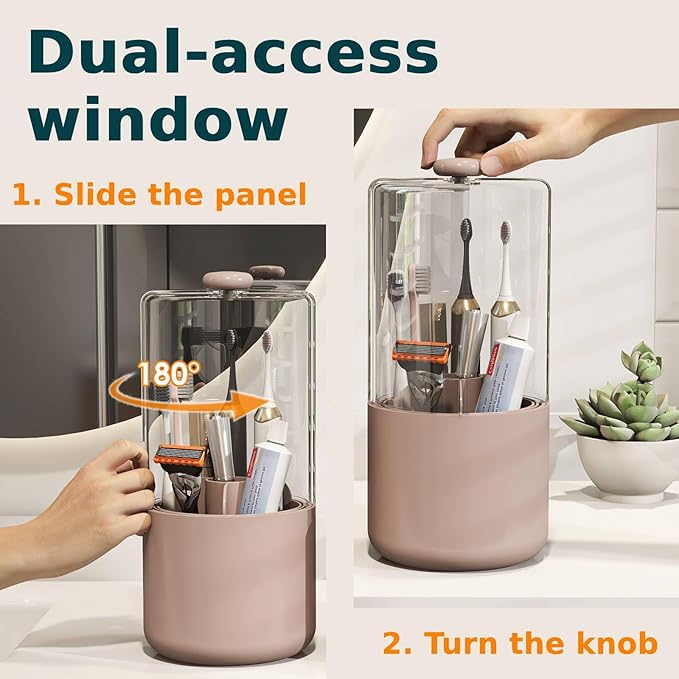 Toothbrush Holder with Cover 360 Rotating 4 Compartments Bathroom Toothpaste