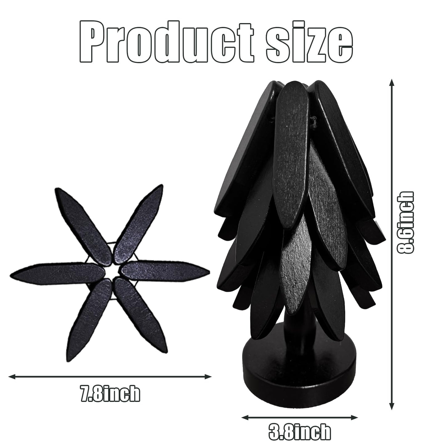 Natural Foldable Black Walnut Wooden Trivet Set - 4 Trivets + 1 Stand for Hot Dishes, Pot, Bowl, Teapot, Hot Pot Holders (Black)