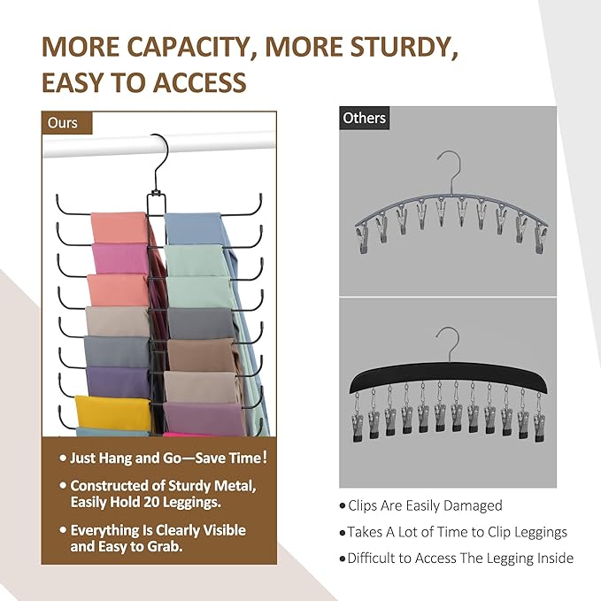 ZEDODIER Legging Organizer for Closet Hanging, Rotatable Yoga Pants Hanger for