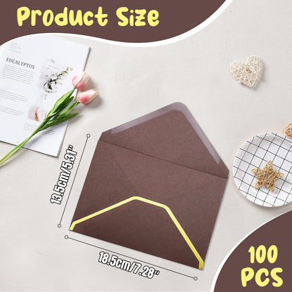 szkoo 100 Pack 5x7 Envelopes, Coffee A7 Card Christmas Envelopes V Flap Envelope Gold Borders for Invitations, Weddings, Parties & Greeting Cards
