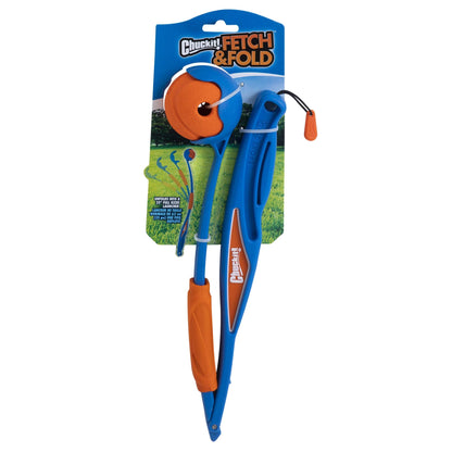 Chuckit! Fetch & Fold Dog Ball Launcher Pick Up and Throw Hands Free Dog Toy Rubber Fetch Ball Thrower Set