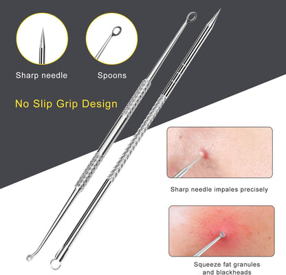 Pimple Popper Tool Kit - Boxoyx 10 Pcs Blackhead Remover Comedone Extractor Kit with Metal Case for Quick and Easy Removal of Pimples, Blackheads, Zit Removing, Forehead,Facial and Nose(Silver)