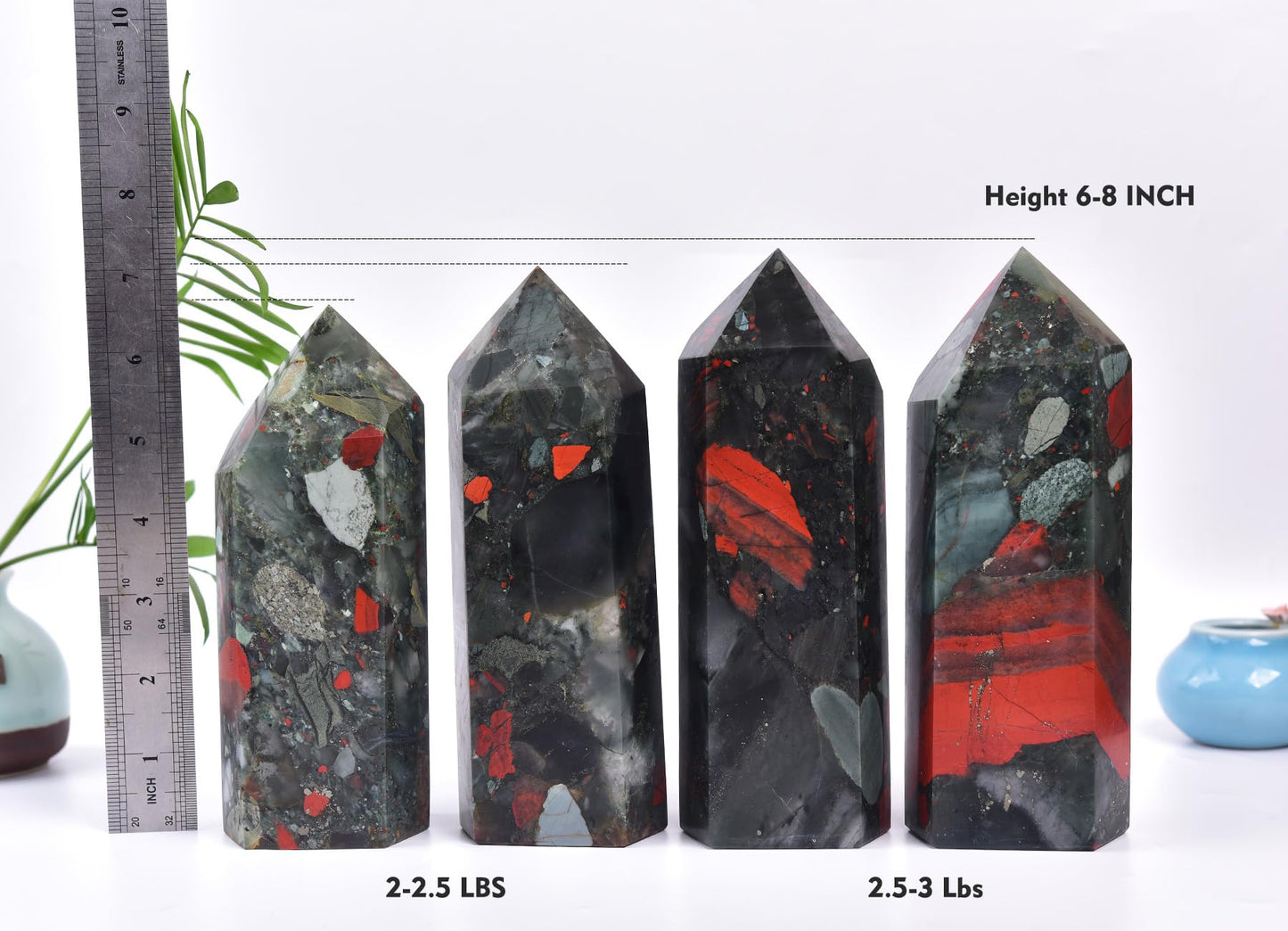 AMOYSTONE Healing Stone Tower Large African Bloodstone Healing Crystal Wand Hexagonal Point Obelisk Irregular 2-2.5 LBS, Spiritual Meditation, Reiki Chakra Gemstone Home Decor