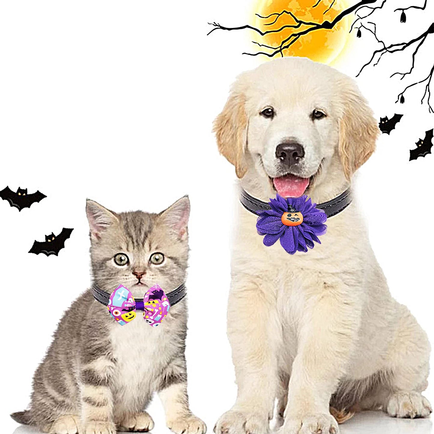 PET SHOW 12pcs/Pack Halloween Dog Collar Charms Flower Bows Bowties Accessories for Cat Puppy Collars Attachment Small Dogs Grooming