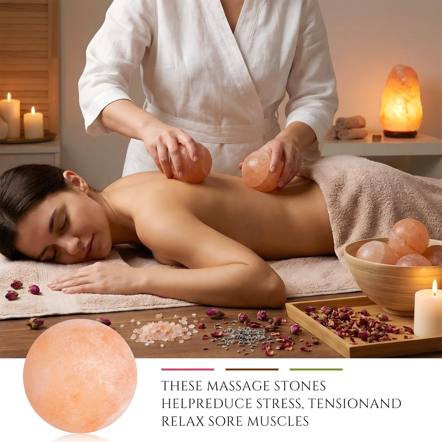 Swiffen Pack of 10 Round Ball Massage Stones, Pink Crystal Hand-Carved Stone for Massage Therapy, Deodorant and Salt and Sugar Scrubs, Spa Himalayan Salt Rocks, 1.97 Inch