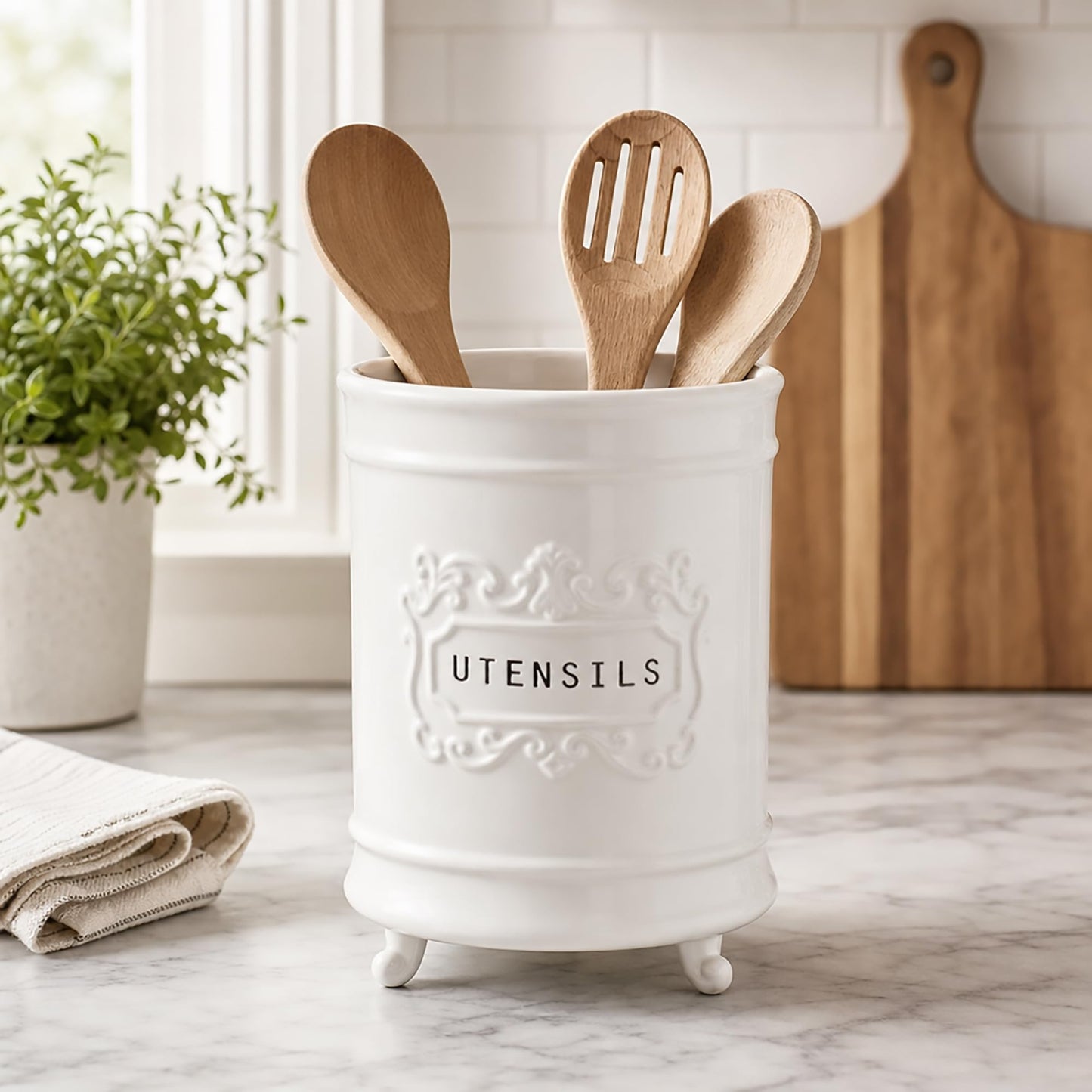 Mud Pie Circa Utensil Ceramic Holder, 6.5"x5" dia, Utensils