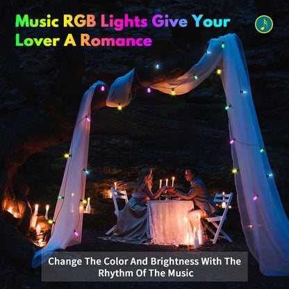 YAIYAN 50ft Outdoor String Lights Color Changing - Dimmable RGBW Smart Patio Lights with 20 Bulbs, Waterproof Shatterproof, Music Mode, Connectable, Remote & App Control for Halloween, Christmas