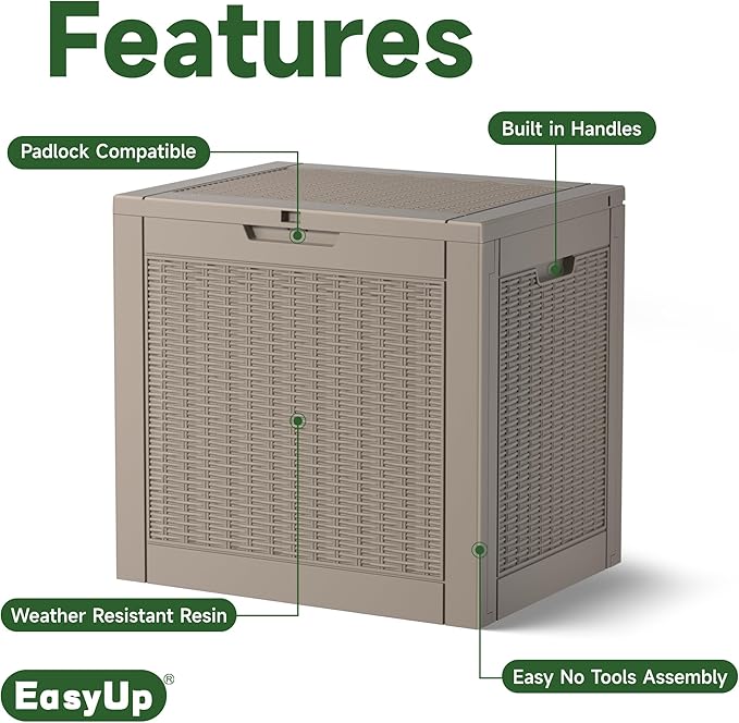 EasyUp 31 Gallon Outdoor Storage Box, Resin Waterproof UV-Resistant Deck Box, Reinforced Stability for Patio, Garden, and Poolside, Rattan Gray