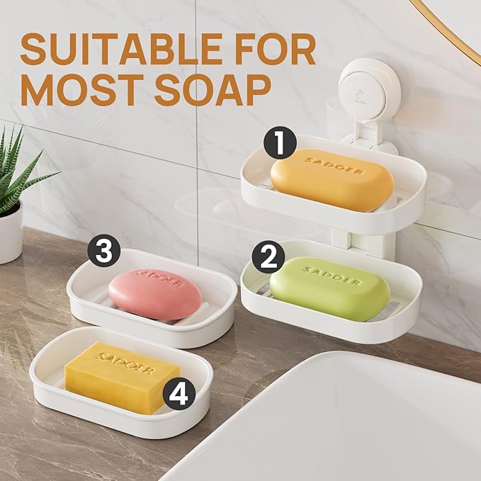 LEVERLOC Soap Dish Holder for Shower Double Layer Suction Cup Wall Mounted