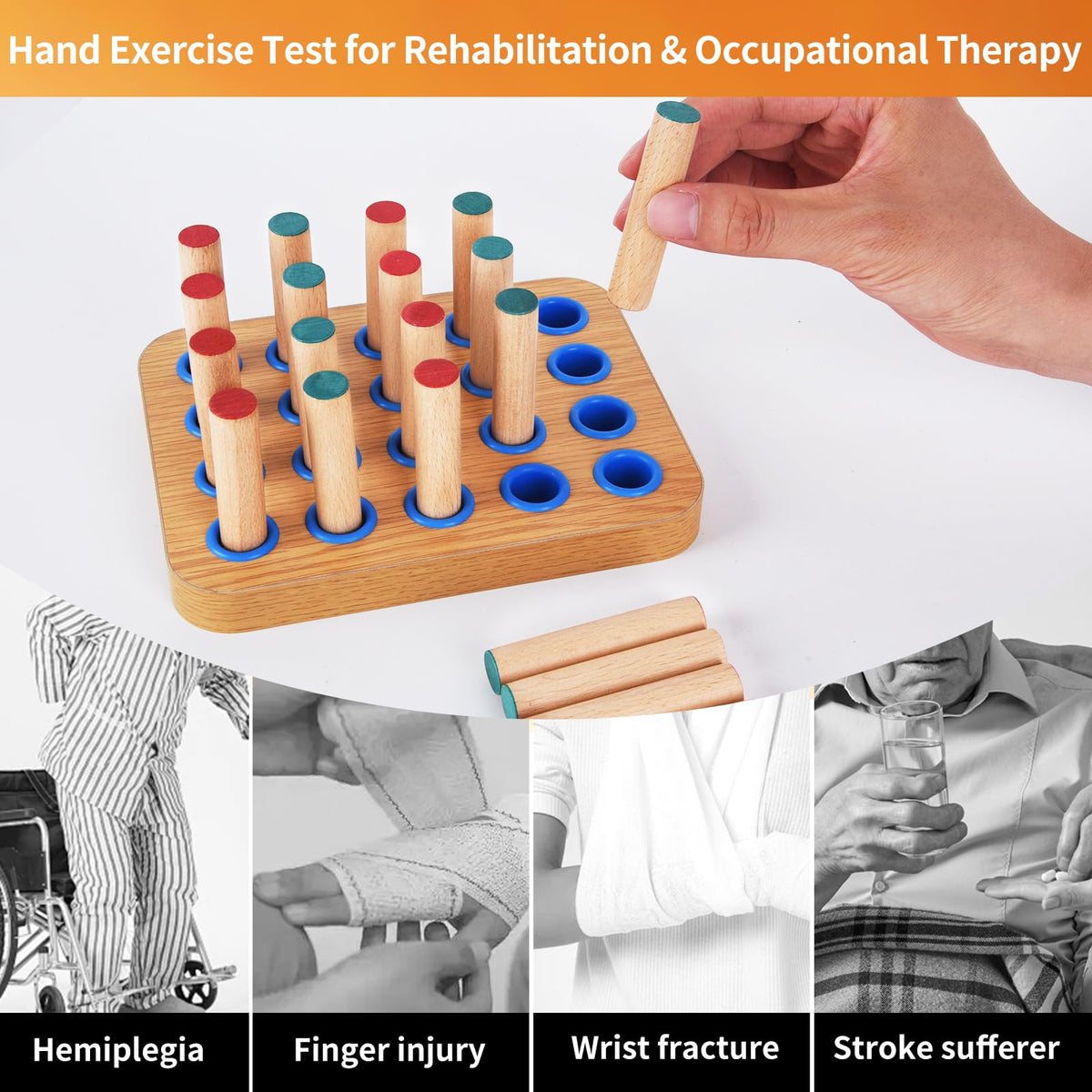 YiePhiot Wooden Pegboard for Occupational Therapy, Occupational Therapy Tools, Peg Board, Hand Therapy Equipment Hand Therapy Peg Board to Improve Finger Dexterity