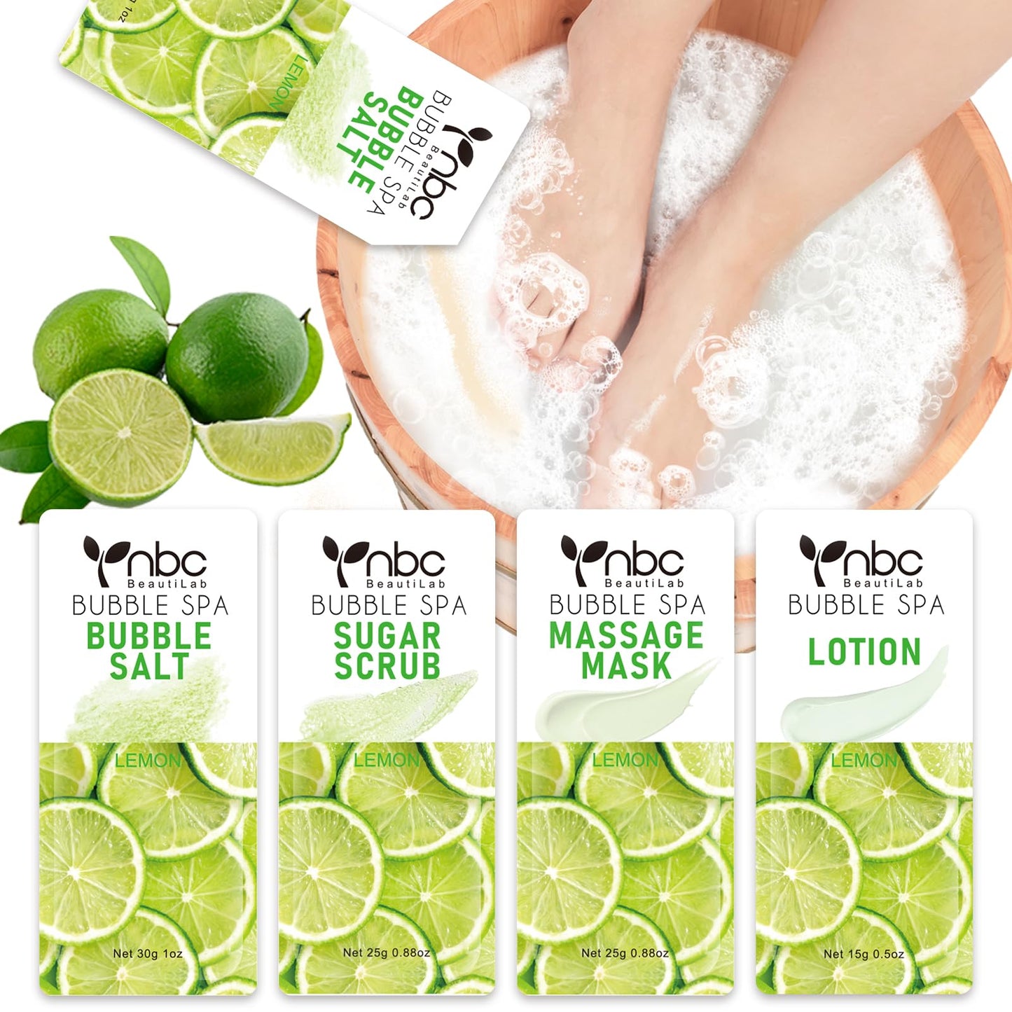 Pedicure Kit Foot Soak Set: Bubble Salt, Sugar Scrub, Massage Mask, Massage Lotion in a Box, 4 Step Foot Spa Kit for Dry Feet,Tired Feet（3 Set Tropical Fruit)