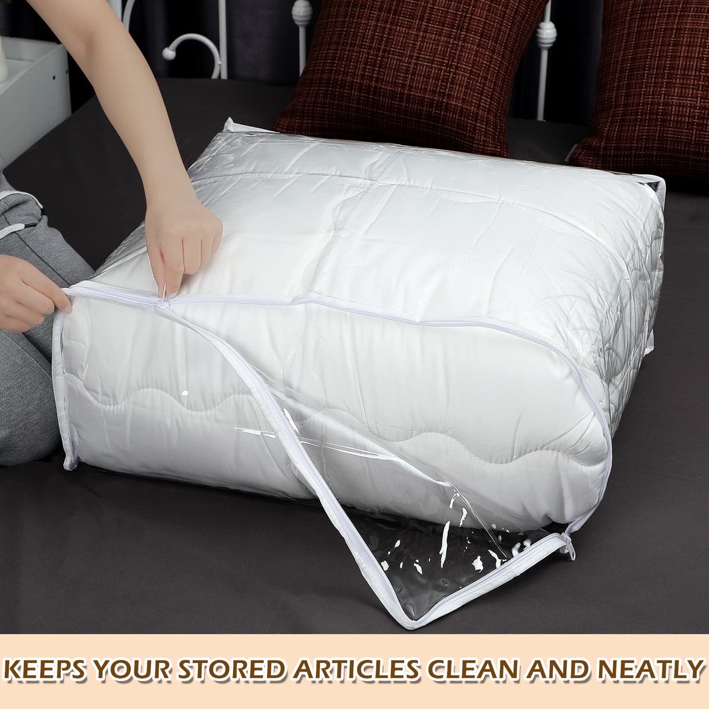 6 Packs Clear Zippered Storage Bags Sweater Moth Bags Vinyl Plastic Storage for Blankets Clothes Bed Sheet Organizer with Zipper for Closet Linen Sweater Clothes Comforters Pillow(24 x 20 x 10 Inch)