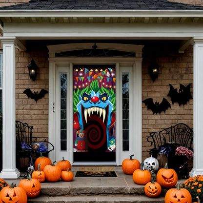 Halloween Circus Door Decorations Evil Clown Banner,Creepy Carnival Banner,Bloody Horror Tent Haunted House Kids Party Door Decorations.