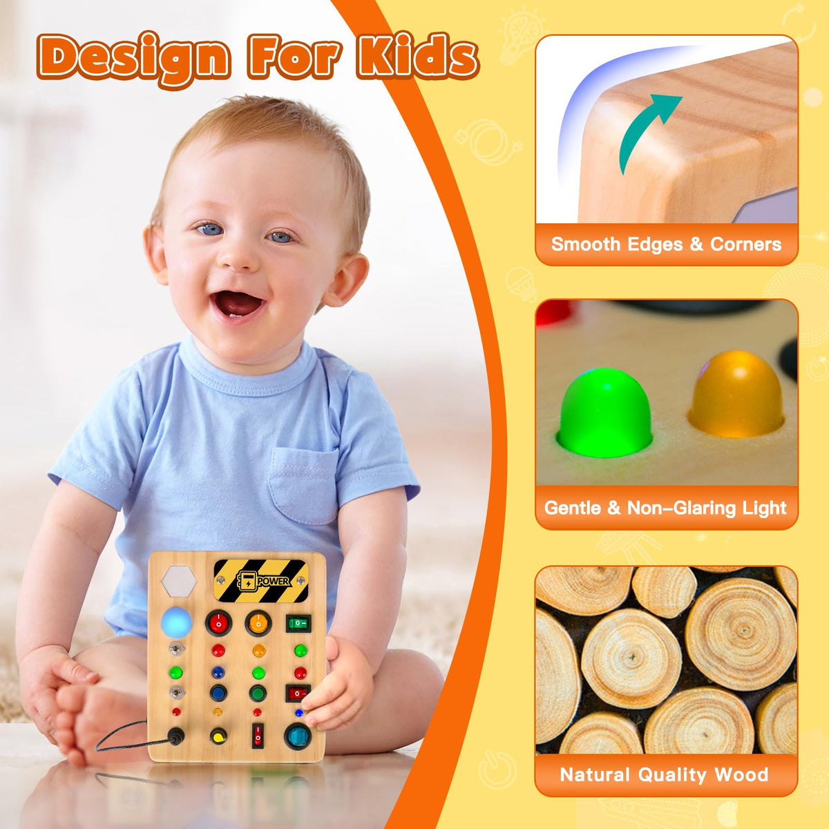 TINTECUSA LED Busy Board, Wooden Sensory Toys for Toddler, Montessori Music Toy for Airplane, Travel Activity Educational Learning Toy, Busy Light Switch Autism Toys, Birthday Boys Girls Gifts
