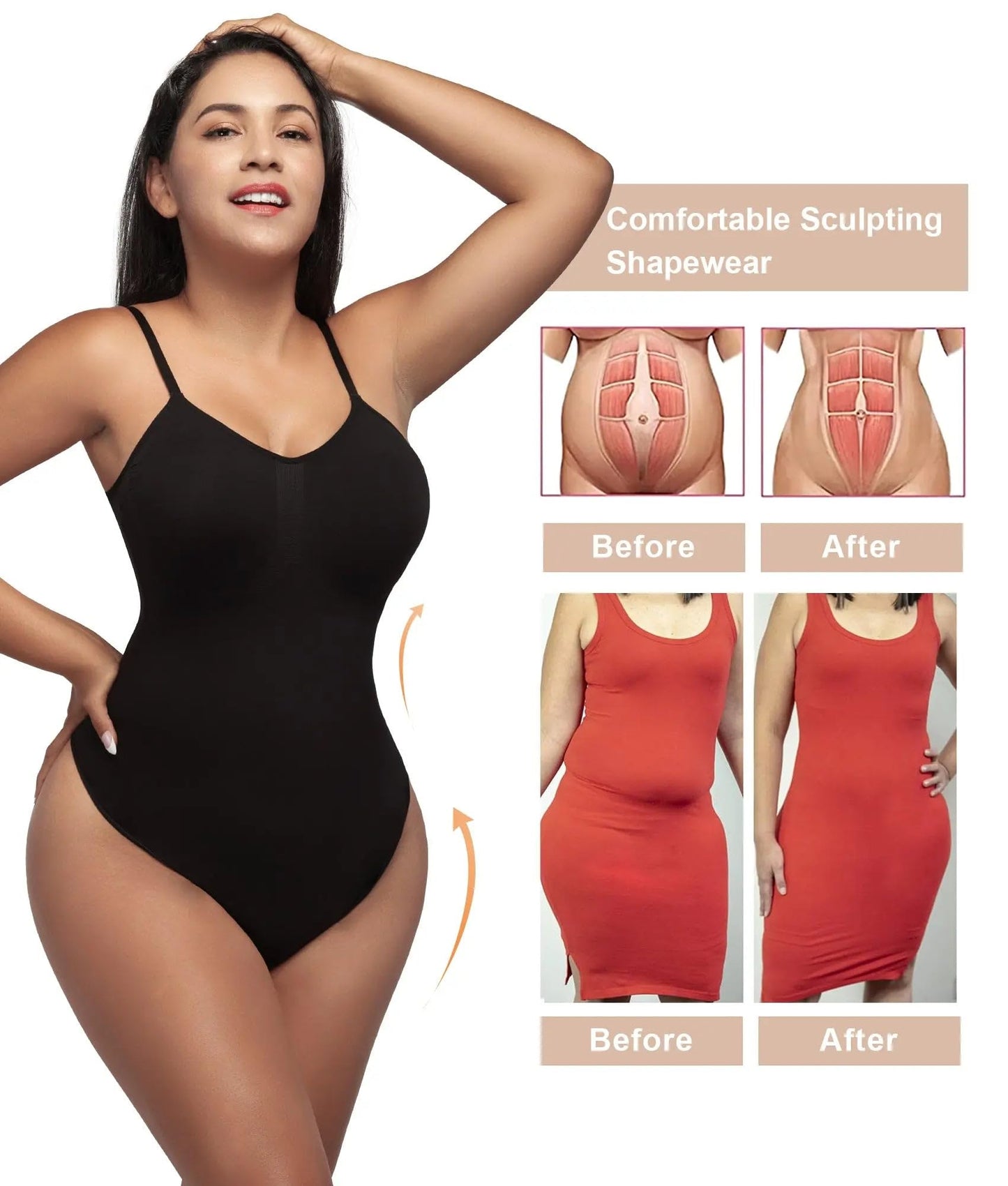 SHAPERX Women's Shapewear Bodysuit Tummy Control Body Shaper Seamless Sculpting Snatched Waist Body Suit,SZ5215-Black-XXS/XS(One piece)