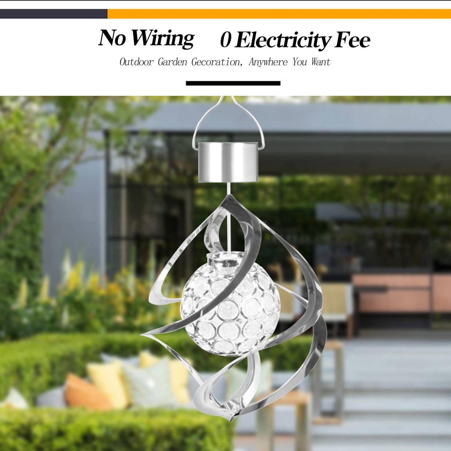 Powstro Solar Hanging Crystal Ball LED Lamp for Lawn Garden Outdoor Decor