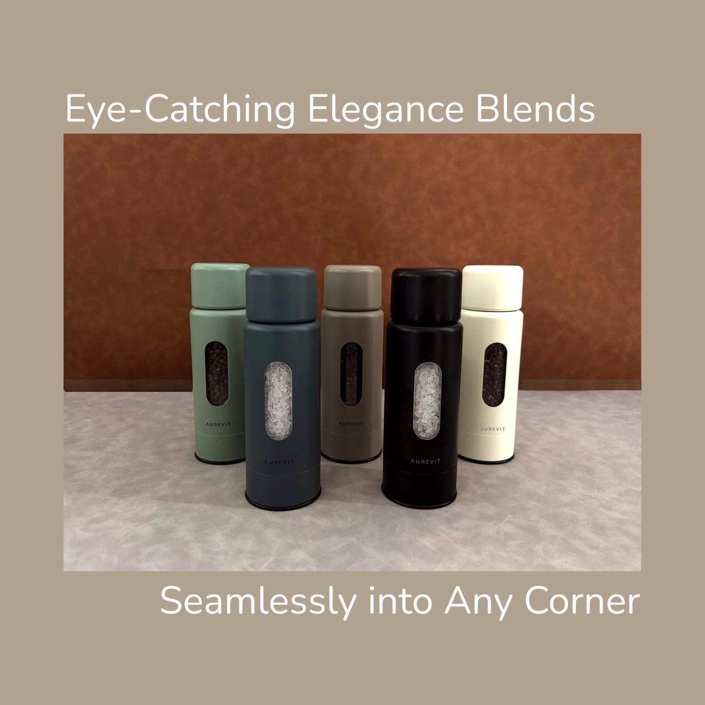 Aurevit Salt And Pepper Grinder Set Manual, Salt And Pepper Mill With Ceramic/Stainless Steel Core, External Adjustable Coarseness, Refillable, Durable (2 Packs, Sage)