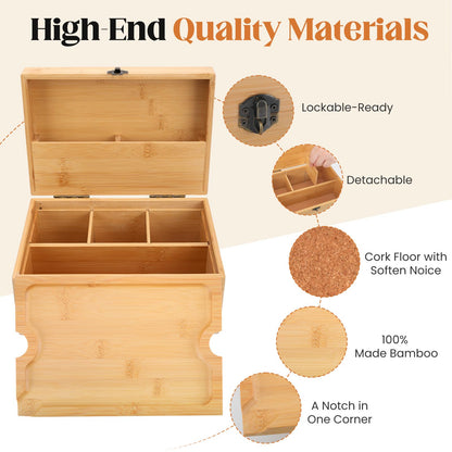 Coozyupper Large Bamboo Storage Box with Removable Tray Kit - Decorative Box Set, Glass Jars, and Accessories Wooden Storage Kit and Accessories Tool.Birthday Gifts