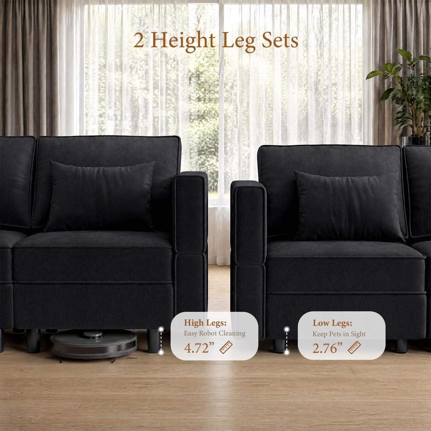 Vesgantti Modular Sofa Bed with Storage, 92" Sleeper Sofas with 9 Seats Storage Chaises Removable Cover, Luxury Large Velvet Sectional Couch Set for Living Room, Apartment, Home Theater, Black