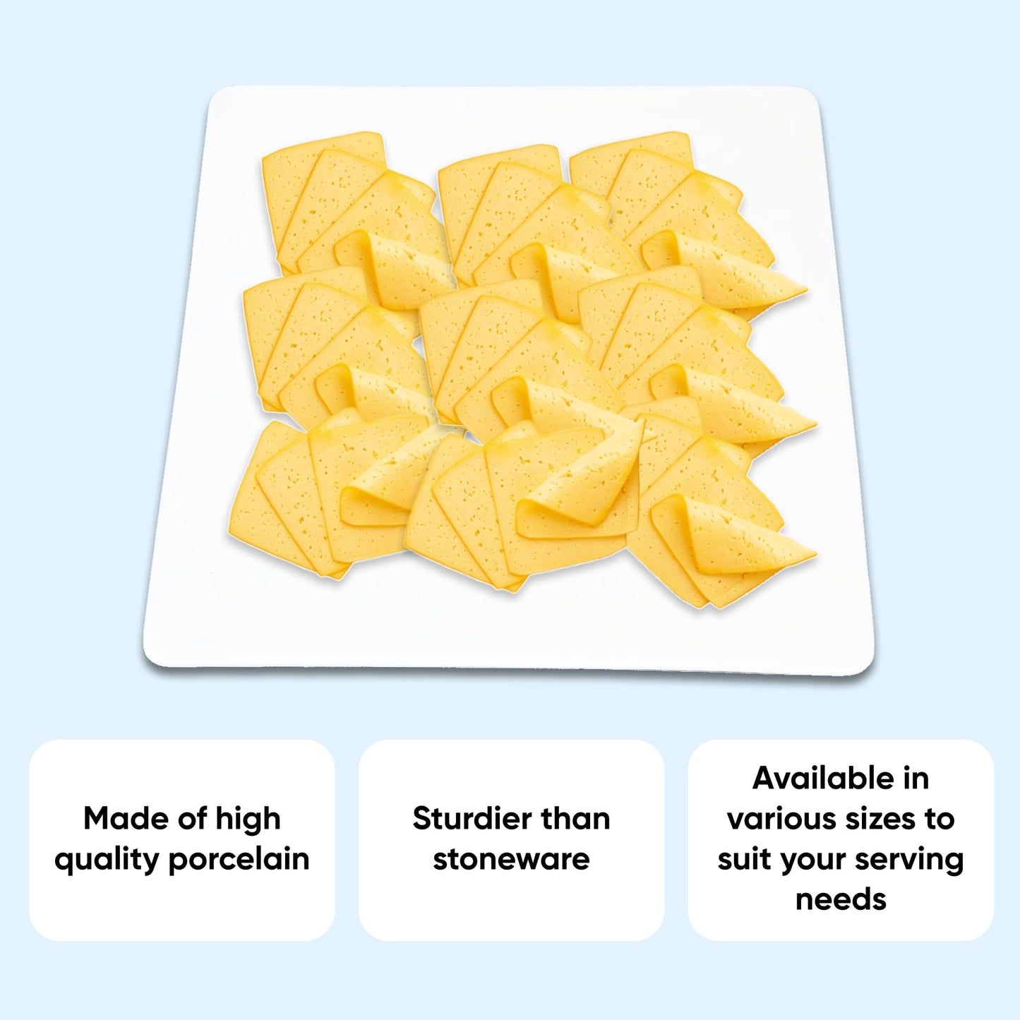 Sisson Distribution Premium Porcelain Square Serving Platter - 10 Inch, Elegant White Butter Board for Cheese, Charcuterie, Weddings, Parties, Microwave & Dishwasher Safe