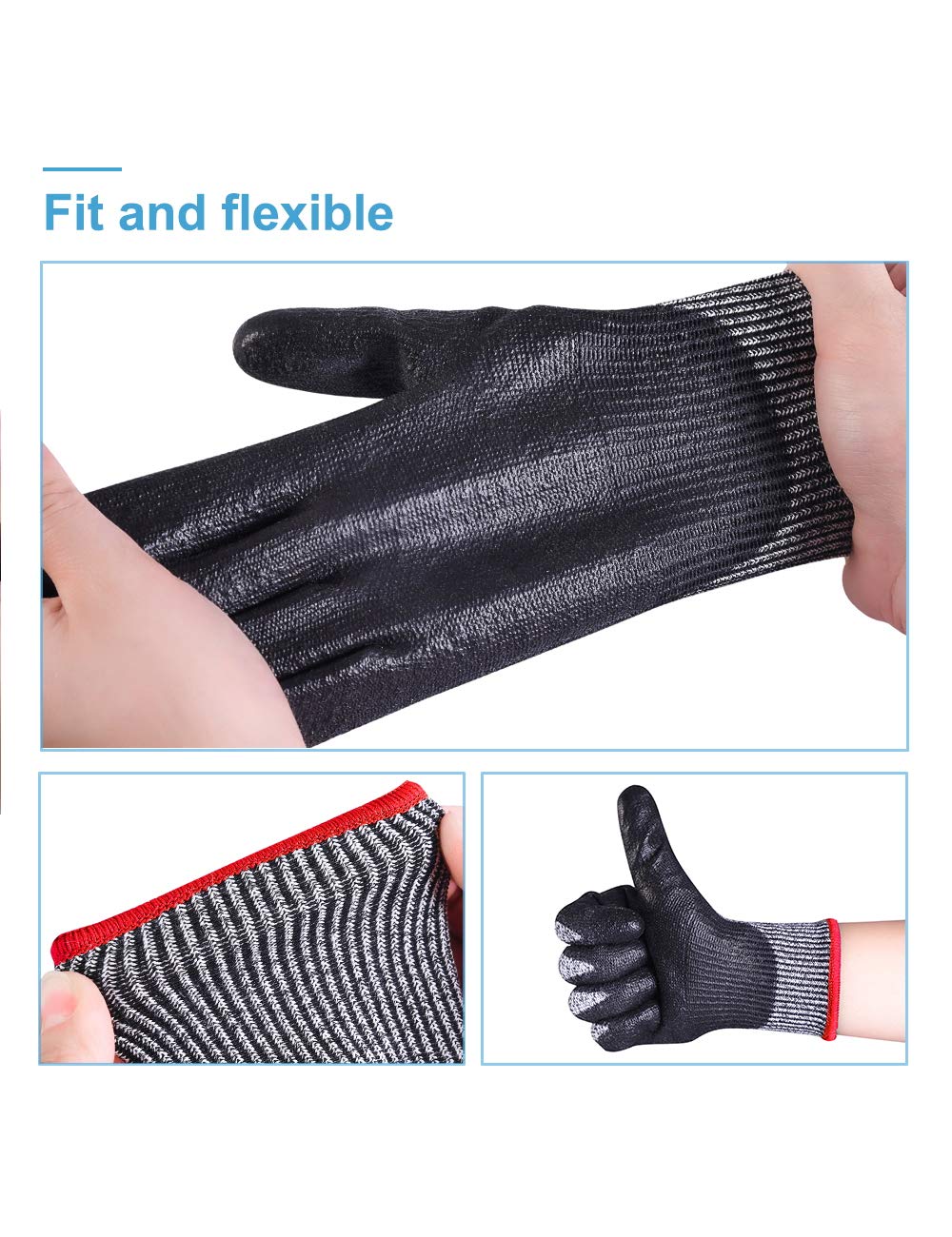 Donfri Cut Resistant Gloves High Performance Level 5 Protection Safety Work Gloves for Men Comfortable PU Coated Palm Cut Proof Gloves Gardening Food Grade Non-slip Machine Washable (L,3)