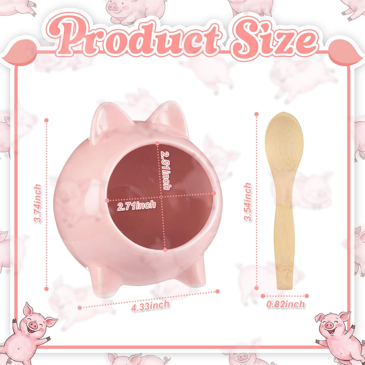 Sliner Ceramic Salt Pig with Wooden Spoon Pink Cute Pig Shaped Salt Cellar Holder Countertop Storage Container for Kitchen Counter Dishwasher Safe