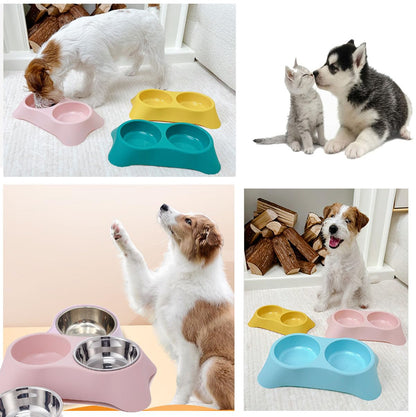 Double Dog Bowl,Non Slip Non-spill Stainless Steel Double Bowl with 1 Pet Food Spoop For Small Dogs and Cats (Green, S)