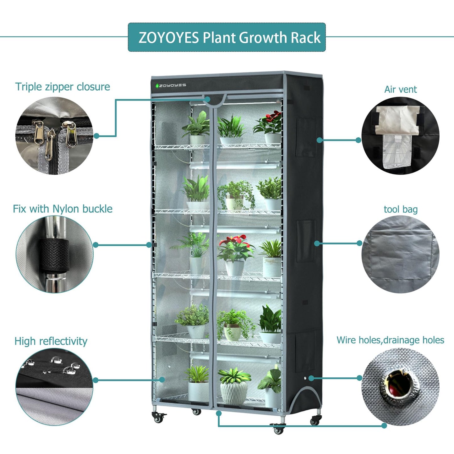 ZOYOYES Indoor Greenhouse 6-Tier Plant Stand with Grow Lights & Cover