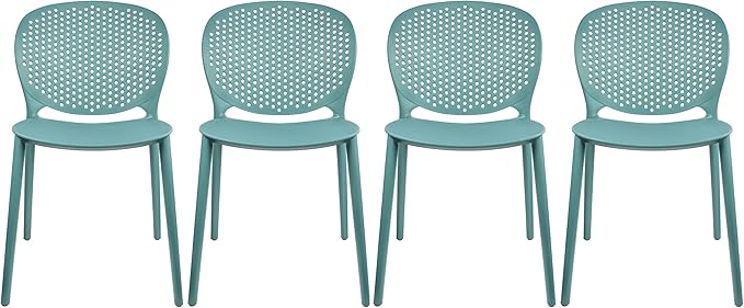 2xhome Set of 4 Patio Dining Chairs | Modern Stackable Outdoor Pool Side Chair | Weather Resistant Plastic for Yard, Porch, Balcony, Kitchen, Teal