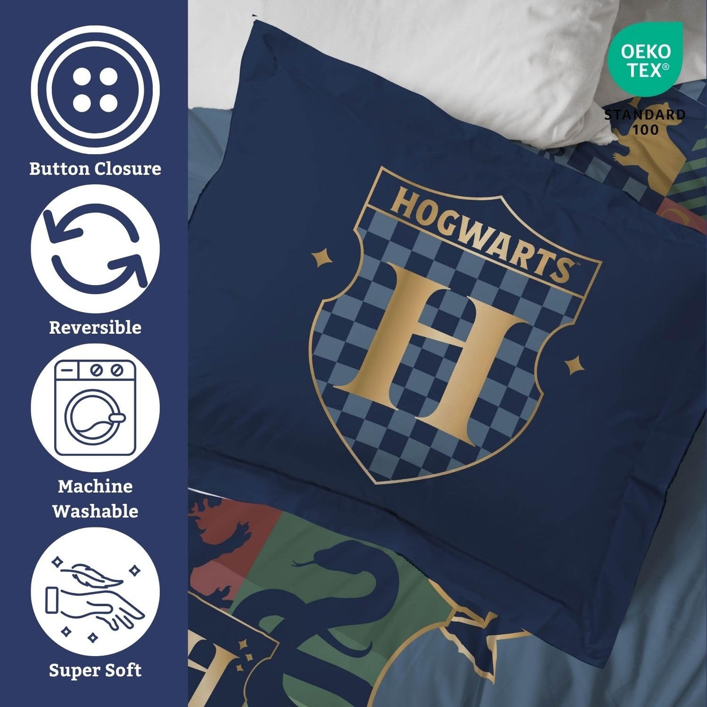 Jay Franco Duvet Cover Set – 2 Piece Comforter Cover and Sham Set, Super Soft Cozy Kids Bedding (Insert Not Included) Blue - Harry Potter, Twin