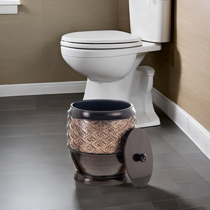 Creative Scents Dublin Brown Small Trash Can with Lid 1.26 Gal / 4.8L - Decorative Oval Waste Basket, Durable Resin Slim Bathroom Covered Garbage Can Wastebasket Bin for Diaper/Paper