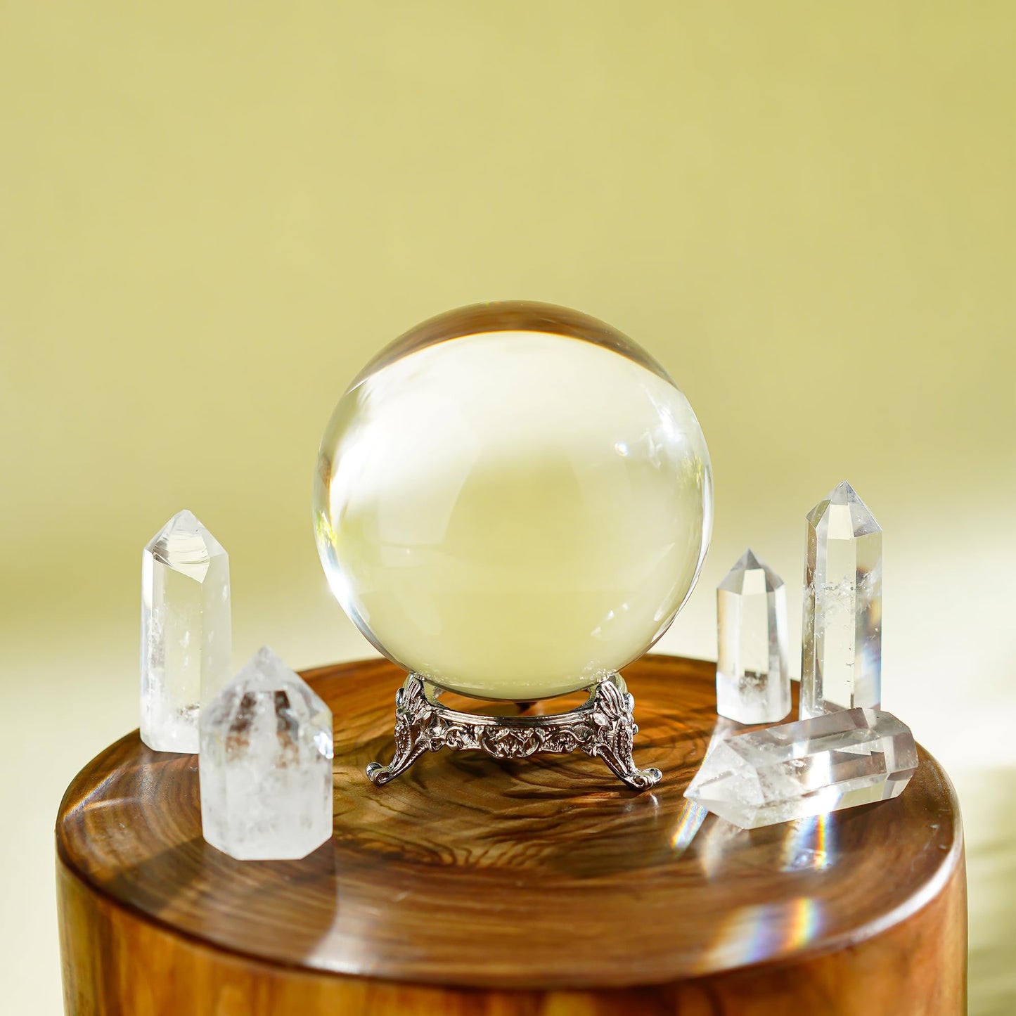 QFkris 80mm Clear Crystal Ball with Stand for Fortune Teller Divination Crystal Sphere for Magic, 3.1inch Decorative Ball for Lensball Photography, Feng Shui