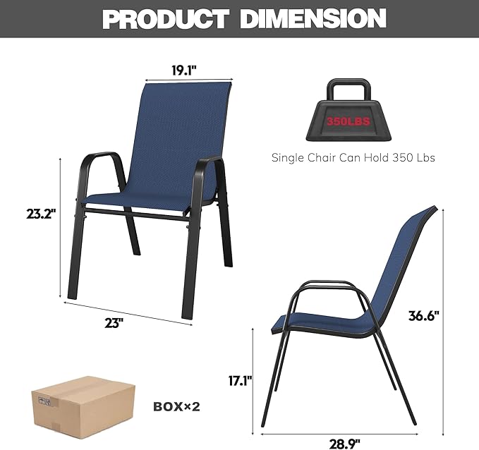 Patio Chairs Set of 8, Stackable Outdoor Dining Chairs for All Weather Textilene Fabric & Metal Frame, Outdoor Chairs Set for Backyard Deck Garden