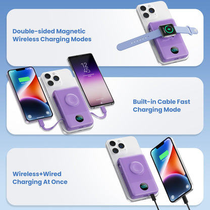 Magnetic Portable Charger 10800mAh for iPhone with Built-in Cables, 6-in-1 Wireless Power Bank with iWatch Charger, LCD Display 25W PD Fast Charging Battery Pack for iPhone 16/15/14/13/12, Apple Watch