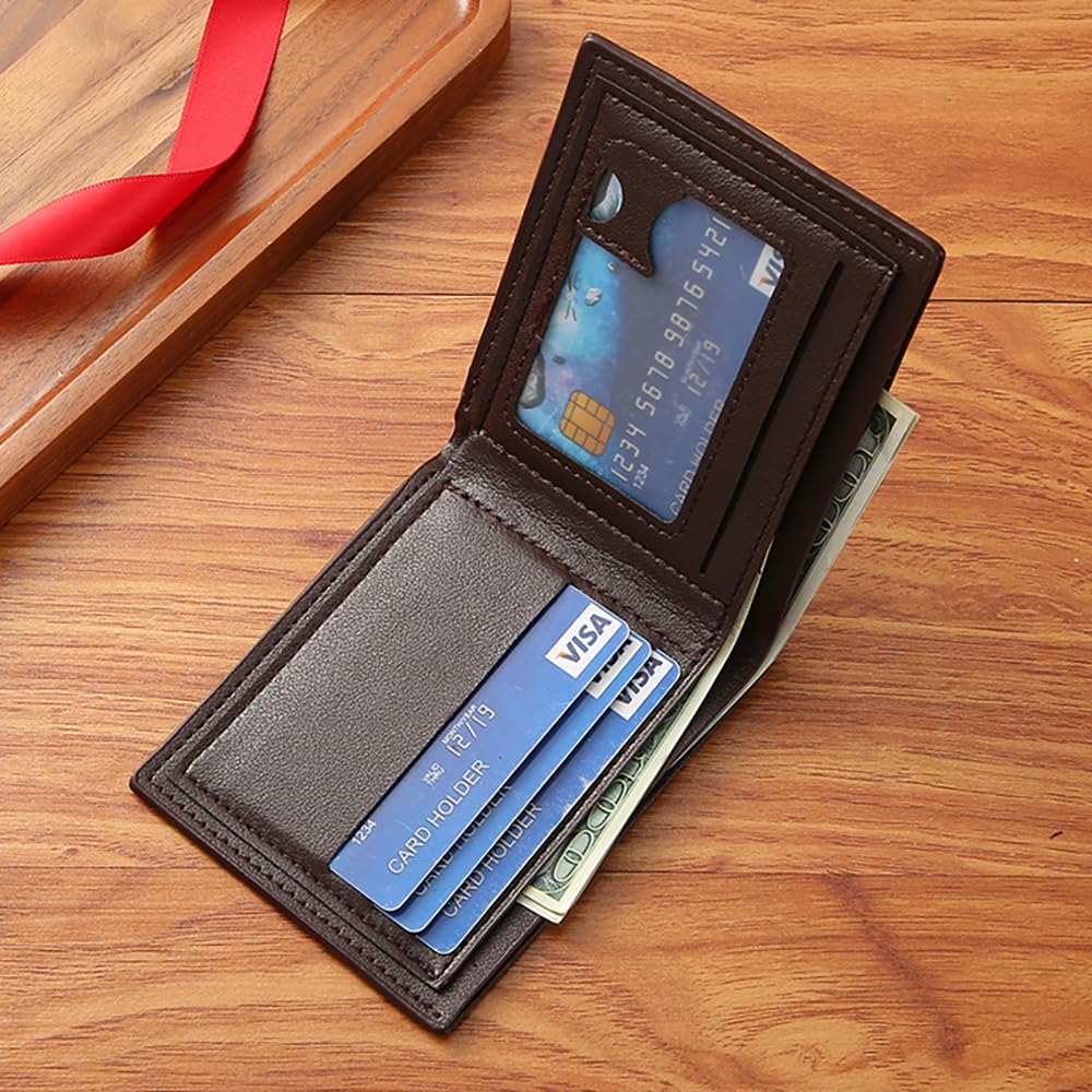 MUFANDUO Slim Wallet for Men with Coin Purse, Minimalist Wallet with Zipper, Bifold Mens Wallets with Credit Card Holder, PU Leather Men's Wallet with Money Clip, Carteras Para Hombres (Coffee L)