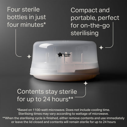 Tommee Tippee Microwave Steam Steriliser for Baby Bottles, Soothers, Breast Pumps and Feeding Accessories, Kills Viruses and 99.9% of Harmful Bacteria, 4-Minute Sterilisation Cycle