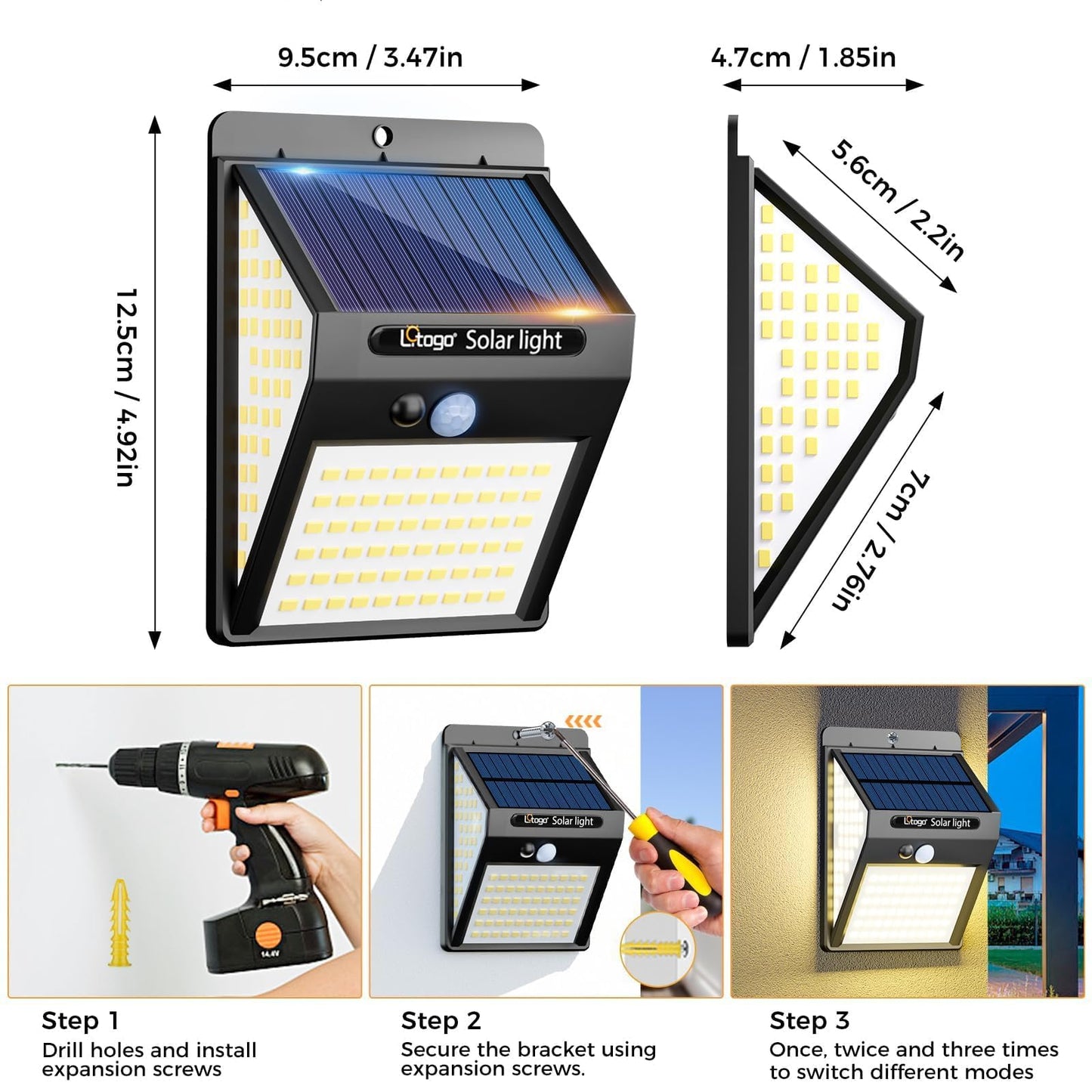 litogo [4 Pack 140LED Solar Security Lights Outdoor, Solar Motion Sensor Lights 270ºWide Angle Waterproof Solar Powered Durable Wall Lights Outside 3 Modes for Garden Fence Door Yard Garage Pathway