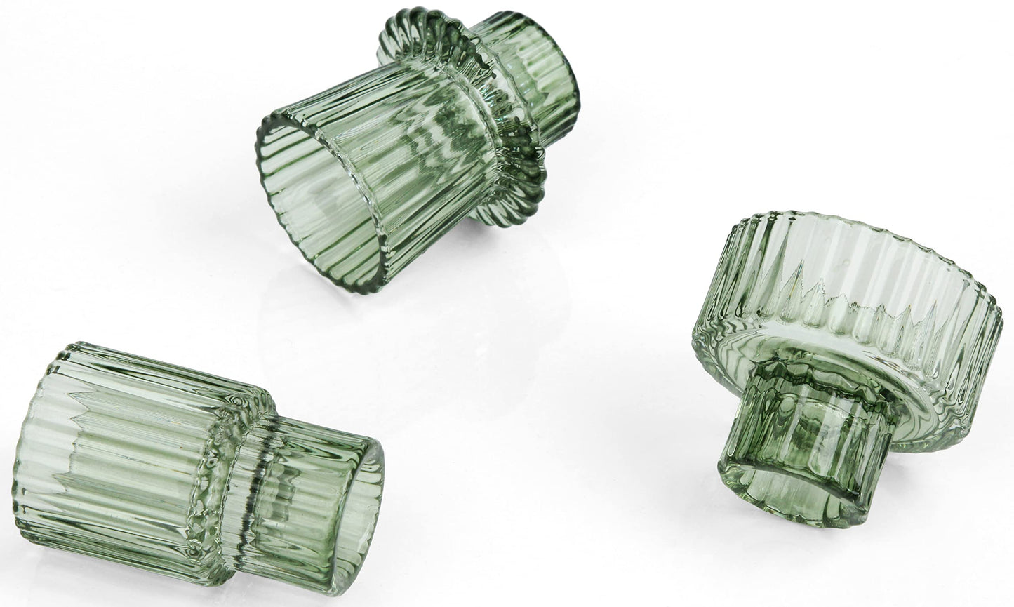 Vixdonos Taper Glass Candlestick Holders Tealight Candle Holders for Table Centerpieces, Wedding Decor and Dinner Party (6 Pcs, Green)