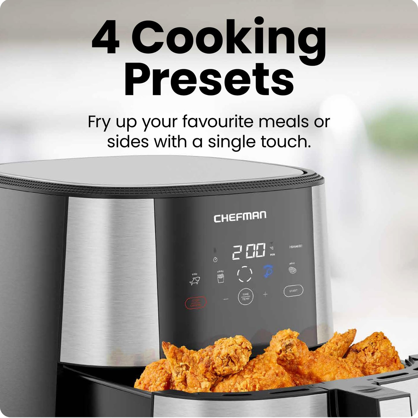 Chefman TurboFry® Touch Air Fryer, XL 7.5 Litre Family Size, 1800W Power, 4 Presets, Uses No Oil, Nonstick Dishwasher-Safe Parts, Automatic Shutoff, Stainless Steel, Uk