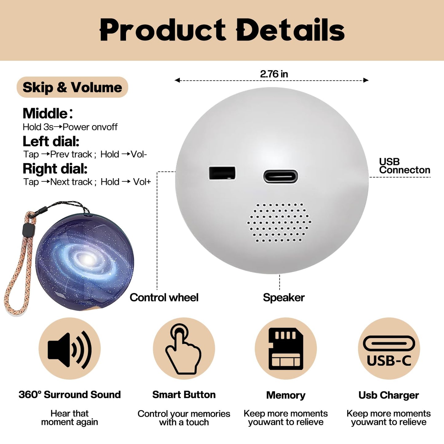 Memory Orb Video Player, 2.7" Crystal Ball Memory Sphere Lamp, Rechargeable WiFi Uploadable Photos & Videos, Personalized Digital Keepsake Gift for Anniversary, Birthday, Wedding, Pet Memorial