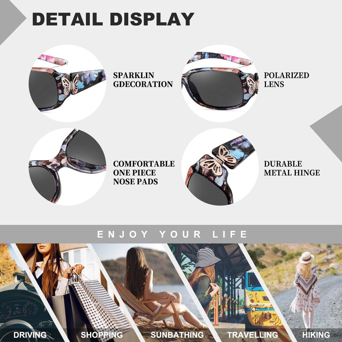 HAOLOTA Women's Polarized Sunglasses - Fashionable Wraparound Butterfly Design with UV400 Protection