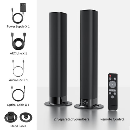 Assistrust Sound Bar for Smart TV, Soundbar with Bluetooth/ARC/Opt/AUX Connect, Auto Volume Boost, 3 Equalizer Modes, 2 in 1 Detachable Soundbar for TV/PC/Gaming/Projectors