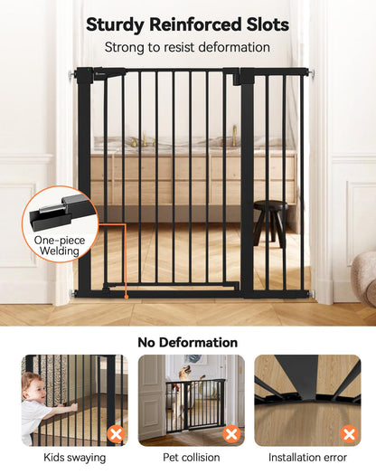 COMOMY 91.5cm Extra Tall Baby Gate for Stairs Doorways, Fits Openings 75-103cm Wide, Auto Close Sturdy Safety Dog Gate for House, Pressure Fit Easy Walk Through Pet Gate with Door, Black