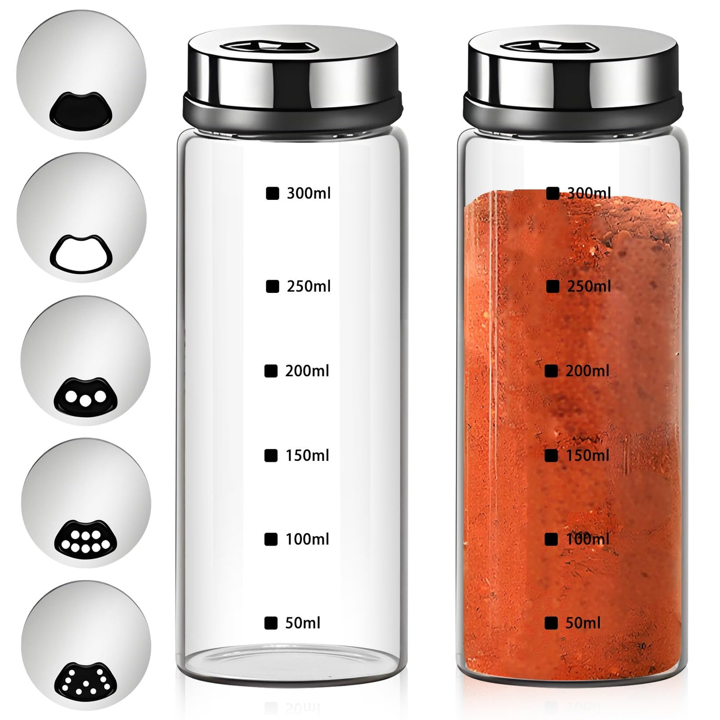 2Pcs Large Salt & Pepper Shakers, Glass Salt & Pepper Shakers with Adjustable Pour Holes, Salt & Pepper Dispensers with Stainless Steel Removable Lids, Salt Spice Shakers for Kitchen Restaurant